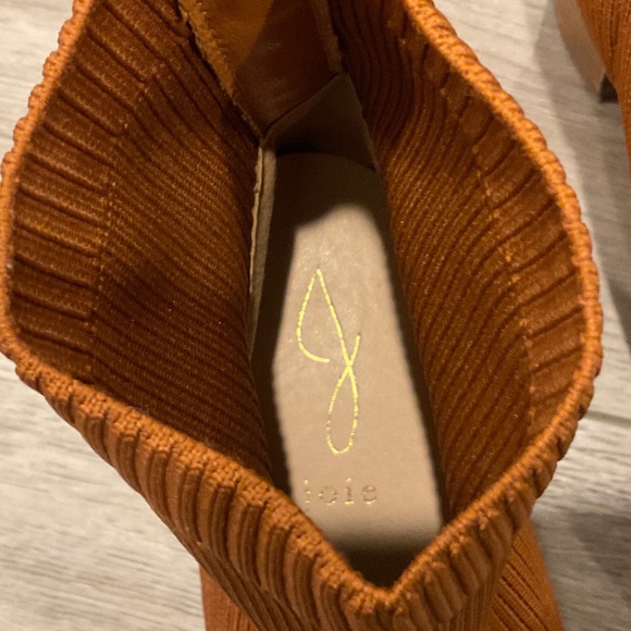 JOIE Boot Bootie Neely Knit Cognac Block Heel  Ribbed Sock Size 9 - Picture 7 of 10